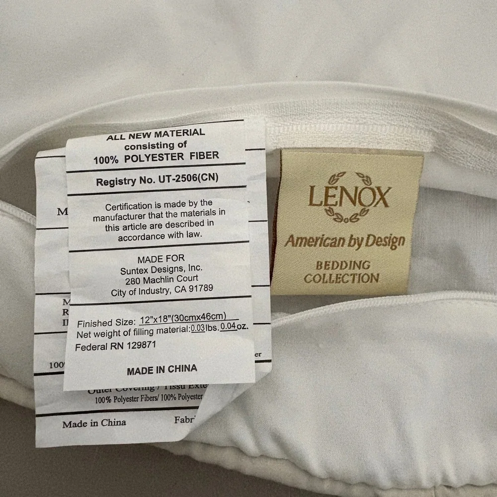 Lenox American Design Set of 2 Cream Wht Embroidered Accent Pillow Duck Feather